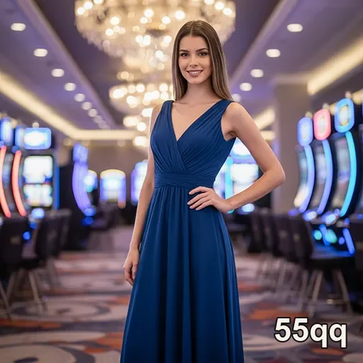 Mulher elegante em cassino, desfrutando da atmosfera sofisticada do 55qq.