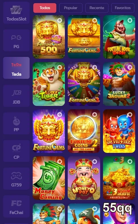 Imagem representativa de todos os jogos de slots disponíveis no 55qq.